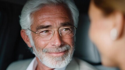 Close-up portrait of an elderly man with white hair and a white beard. he is wearing glasses and is looking directly at the camera with a slight smile on his face.