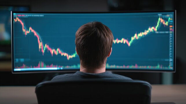 Stock trader watching market chart