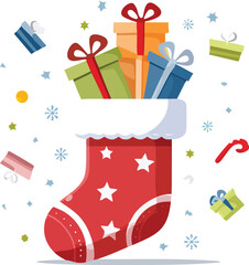 Holiday Stocking Overflowing with Colorful Gifts and Winter Decorations