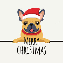 Festive French Bulldog in Santa Hat with Merry Christmas Greeting