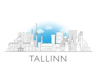 Fototapeta premium Tallinn, Estonia, skyline cityscape illustration drawing