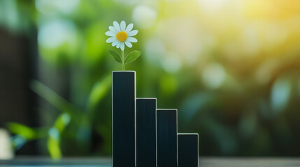 Daisy growing on declining bar chart symbolizing resilience