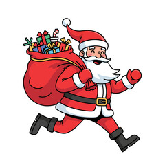 Santa Claus Running With Gift Bag