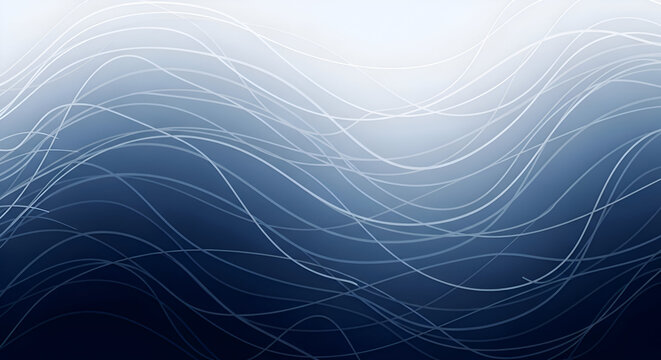 Interconnected wavy lines flowing across a deep blue and white gradient abstract background