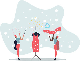 Sustainable fashion and clothe with recyclable materials.flat vector illustration.life and employment of people.