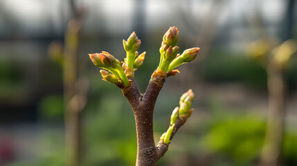 Budding tree branches showing early spring growth