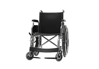Fototapeta premium A detailed front facing view of a foldable manual wheelchair with large rear wheels and smaller front casters isolated on transparent background