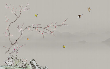 chinoiserie landscape wallpaper 