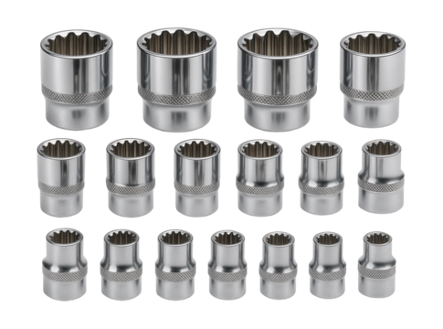 Fourteen-piece spline socket set designed for aerospace engineering applications.