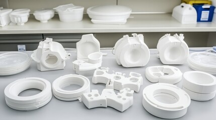 White MRI Coil Components Arranged on a Laboratory Table