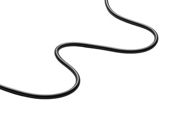 Close-up of a dark gray cable with a wavy, flexible design.  The cable curves smoothly against a black background