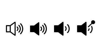 Volume speaker icons set with various sound levels including mute, representing audio control for web interfaces, apps, and digital design