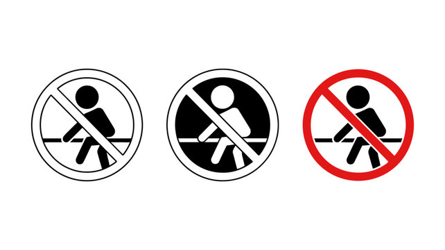 Do not sit here or lean prohibition symbol set. no sitting allowed warning icon for public spaces, signs, and safety regulations. isolated vector graphic design element.