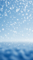 Fototapeta premium Snowflake falling on blue gradient background, creating festive and serene scene, representing winter, holiday, Christmas season, magic, and celebration