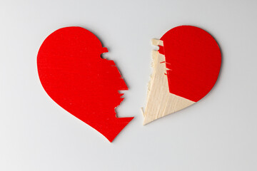 Broken Heart Split in Two Red Heart With Wooden Shard
