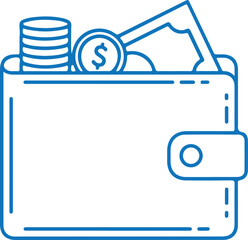 Wallet filled with money and coins