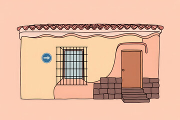 Charming cartoon house with direction sign