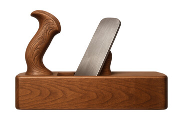 Classic wooden jointer plane with a carved handle, ideal for artisan workshops.