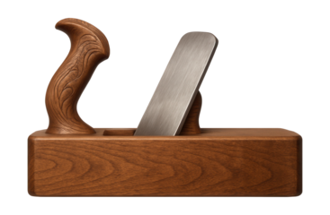 Classic wooden jointer plane with a carved handle, ideal for artisan workshops.