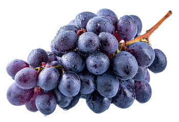 Deep purple grape bunch with natural bloom, isolated on transparent background, studio photography, crisp detail