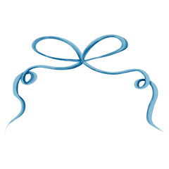 A delicate blue bow drawn in a soft watercolor style. Suitable for gift design, holiday cards, packaging, and festive decorations.