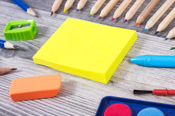 Stationery accessories for learning at school or preschool. Development of creativity and kids motor skills