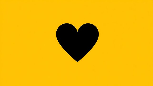 Striking black heart icon prominently featured against a bold, bright yellow background, conveying deep emotion