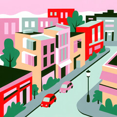 Vibrant 3d rendered city street illustration