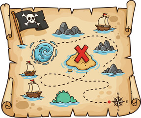 Naklejka premium Detailed Pirate Treasure Map Illustration