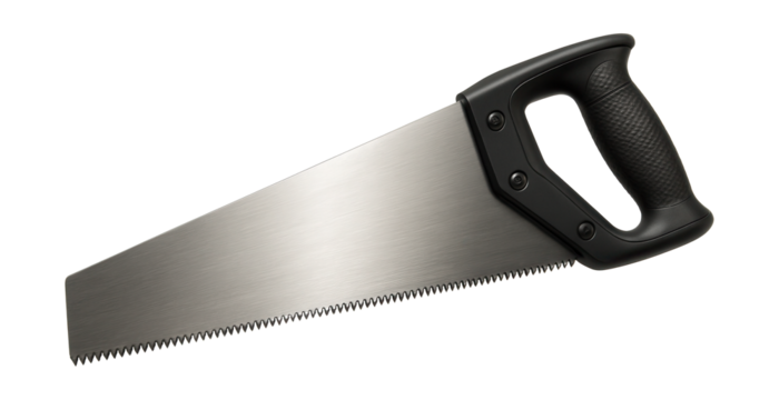 18-inch handheld saw with a straight blade and rubber grip for DIY projects.