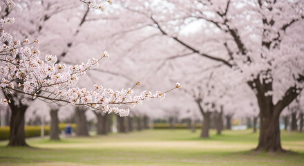 Beautiful cherry blossom trees in full bloom spring season nature park landscape background image stock photo