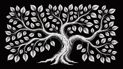 Stylized Tree of Life Illustration in White on Black Background Symbolizing Growth and Strength
