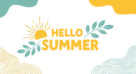 The words "Hello Summer" appear over a rising sun and stylized waves embodying a summer morning's spirit.