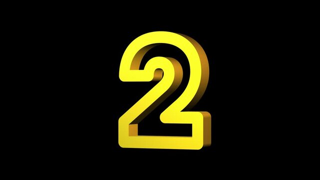 Elegant 3D Golden Number 2 Spinning with Luxury Metallic Finish, Perfect for Runner-Up Award, Second Place Celebration, Top 2 Countdown, Silver Medal Alternative, Premium Ranking Animation, Golden #2 