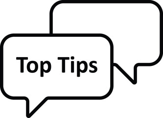 Minimal speech bubble vector icon styled for “Top Tips” labels. Perfect for tutorials, guides, educational content, social media posts.