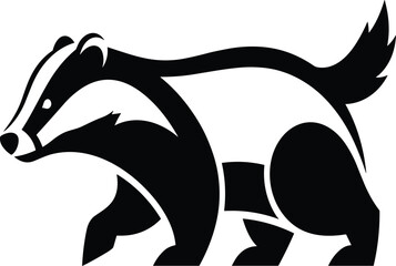 Black and white vector illustration of walking badger silhouette, wild animal logo design, isolated on white background, nature concept. © Sujoy