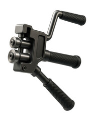 Portable bead roller with a folding handle and rubber grips for easy field repairs.