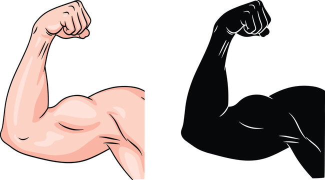 Flexed Bicep Muscle Arm Vector Illustration, Strength, Power, and Fitness Icon.