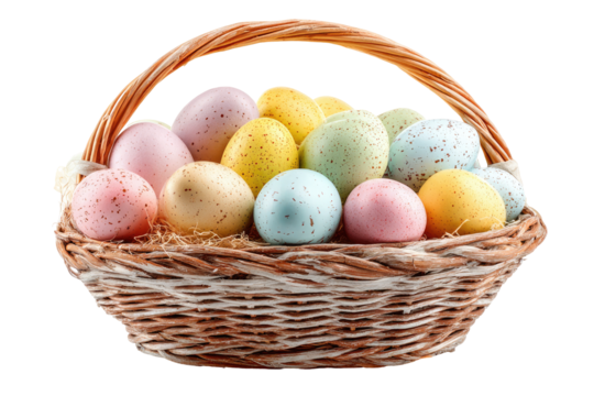 Easter eggs in a woven basket