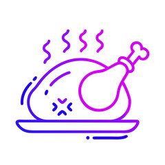 Stylized turkey on a plate with steam isolated on