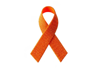 A vibrant orange awareness ribbon with a textured pattern symbolizing support and solidarity for various causes isolated on transparent background