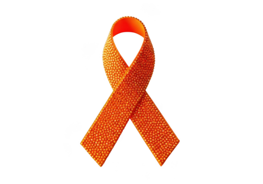 A vibrant orange awareness ribbon with a textured pattern symbolizing support and solidarity for various causes isolated on transparent background