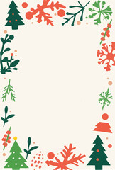 Vector template Christmas card featuring a flat design style with simple shapes and bold lines, incorporating a vibrant color scheme