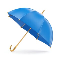 Stylish Blue Umbrella with Shining Golden Handle, Ready to Provide Reliable Shelter Against Unexpected Rain