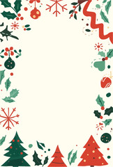 Vector template Christmas card featuring a flat design style with simple shapes and bold lines, incorporating a vibrant color scheme with shades
