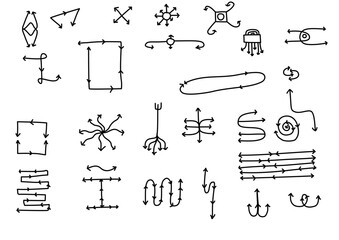 Collection of abstract hand-drawn Arrows. line art arrows.