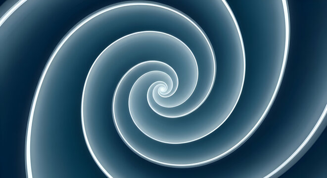 Mesmerizing glowing abstract spiral creating an infinite tunnel effect on a deep blue backgroun