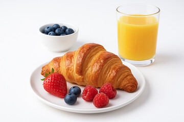 Breakfast Croissant, Berries, and a Glass of Orange Juice