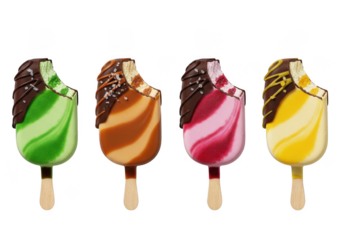 Delicious bitten ice cream bars, colorful isolated on transparent background