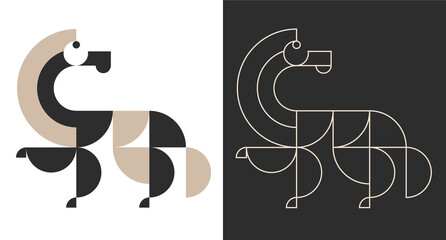 Horse animal in abstract minimal geometric style. Modern fashion graphic design for branding projects. Vector illustration.